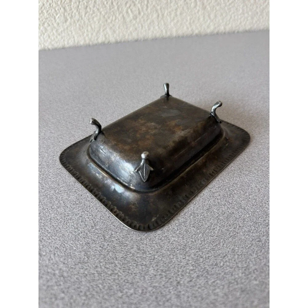 Vintage Silverplate Footed Butter Dish w/ Glass Insert Covered Butter Server 6”